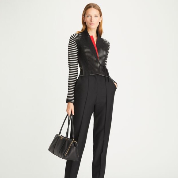 Tory Burch • Plaited Rib-Knit Wrap Shawl Cardigan - Picture 3 of 16